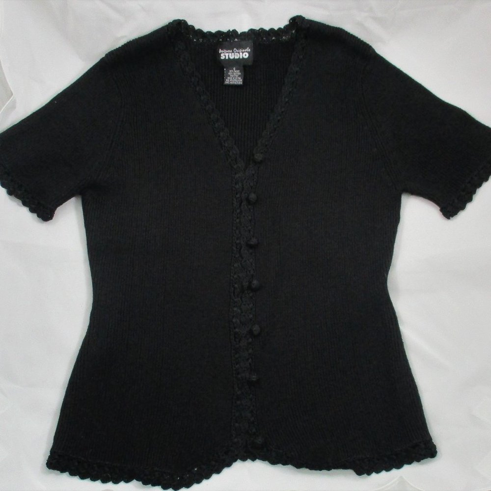 Studio Black Short Sleeve Cardigan Sweater
